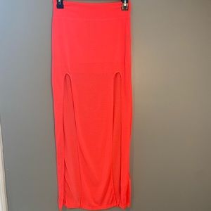 Neon pink long skirt with slits